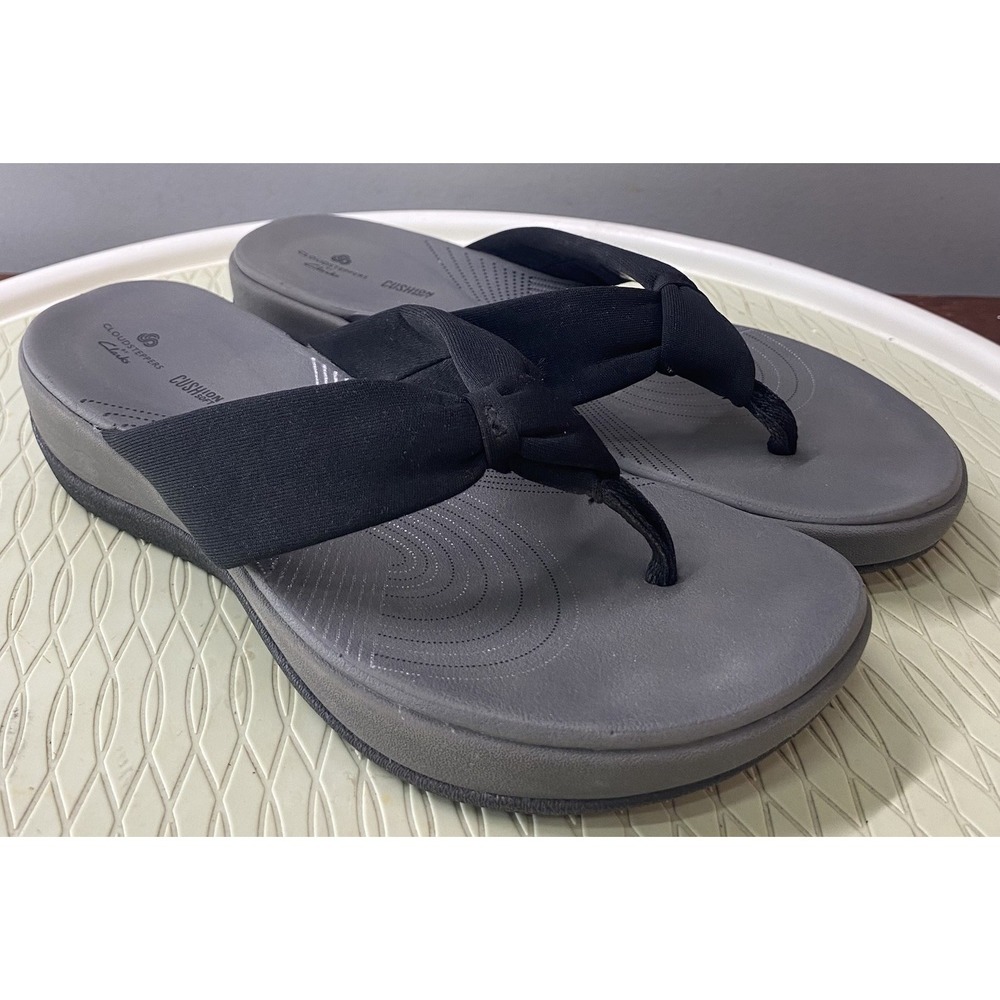 Clarks Cloudsteppers Arla Glison Womens Black Gray Flip Flop Thong Sandals 8M